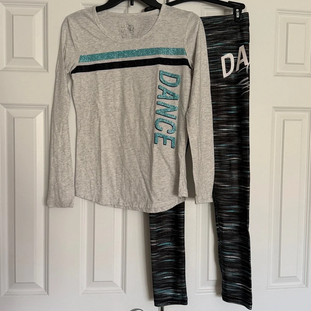 Justice Dance striped leggings  and long tee set youth size 14